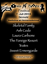 Owls n Bats Festival, Skeletal Family, Ash Code, Laura Carbone, The Foreign Resort, Traitrs, Sweet Ermengarde
Owls n Bats Festival, Skeletal Family, Ash Code, Laura Carbone, The Foreign Resort, Traitrs, Sweet Ermengarde